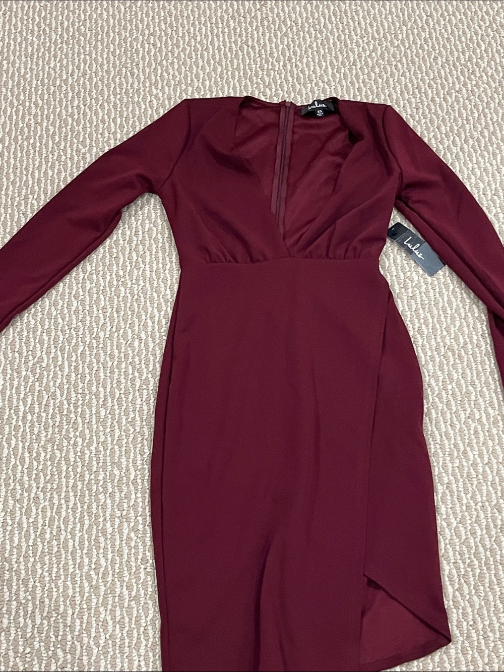 Lulu's Long Sleeve Burgundy Wrap-Style Midi Dress